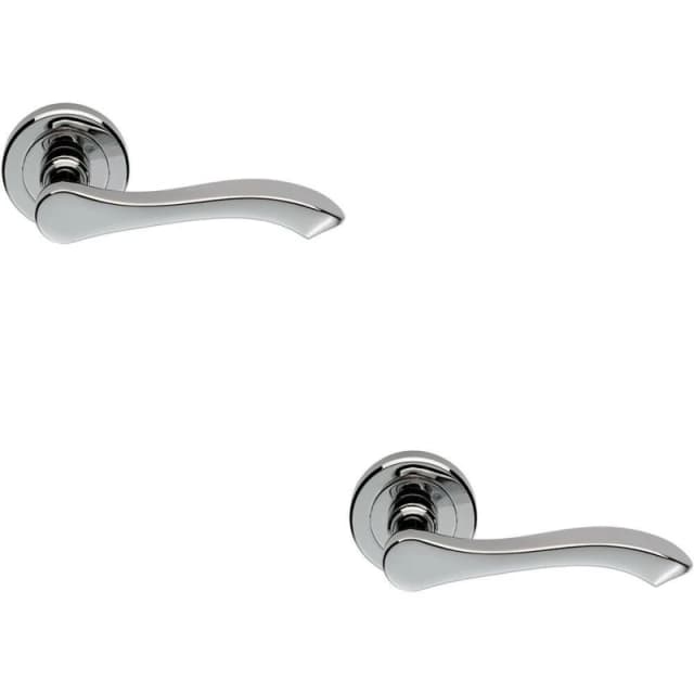 Loops 2x PAIR Scroll Shaped Handle on Chamfered Edged Round Rose Polished Chrome Multi