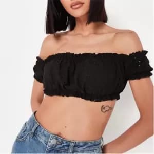Missguided Broderie Bardot Crop Top - Black