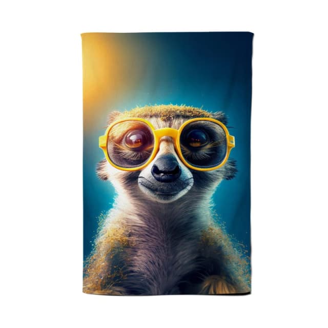 Warren Reed - Designer Meerkat With Glasses Splashart Tea Towel in Yellow Yellow Unisex