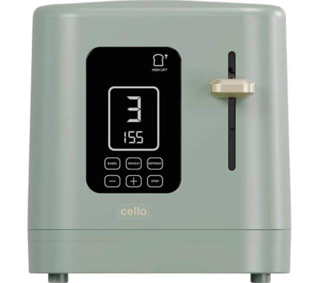 Cello Digital 2 Slice Toaster with One Touch Ghost Panel, Toast Timer and Bagel - Cello CS2185
