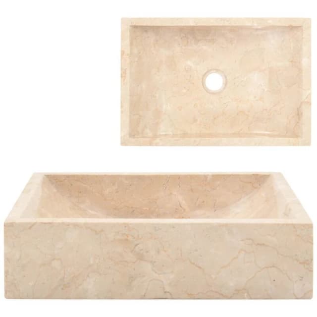 vidaXL Sink Bathroom Natural Stone Wash Bowl Basin Marble High Gloss Cream