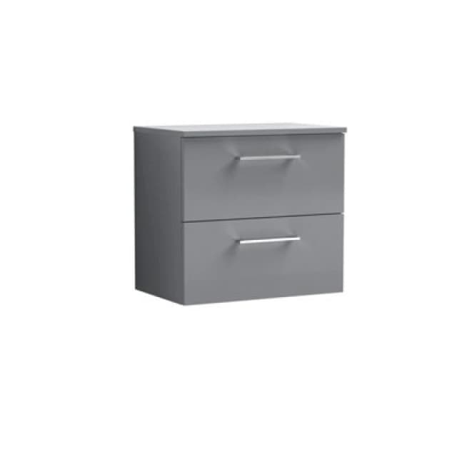 Nuie Arno Wall Hung 2-Drawer Vanity Unit & Laminate Worktop In Satin Grey, Modern Counter Top Vanity Unit In Satin Grey