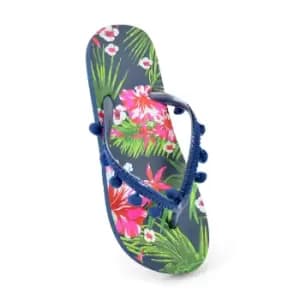 Sand Rocks Womens/Ladies Pom Pom Flip Flops (UK 3-4) (Navy)