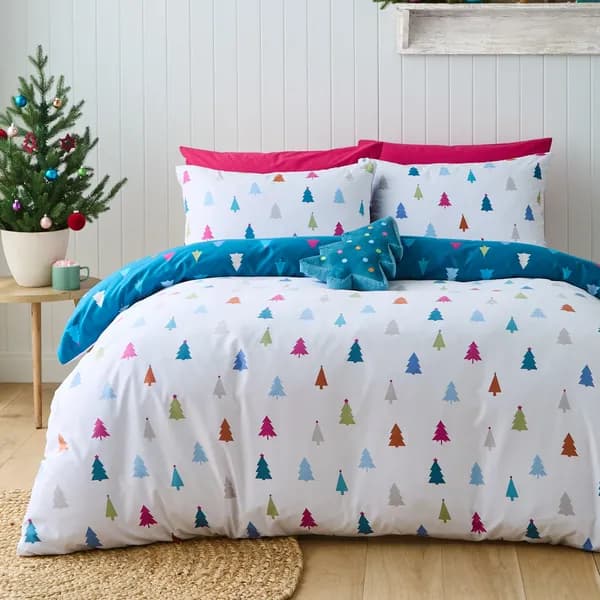 Catherine Lansfield Christmas Tree Duvet Cover Bedding Set White