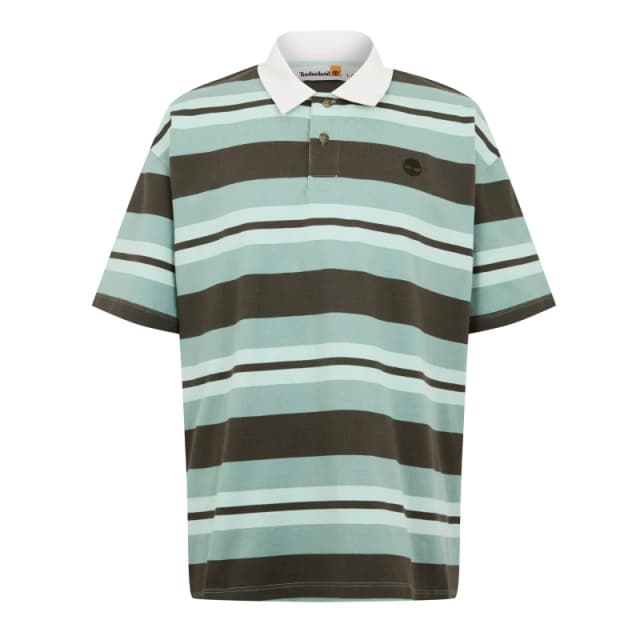 Timberland Mens Striped Rugby Short Sleeve Polo Shirt Green Bay Yd male M