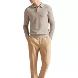 Ted Baker Patter Long Sleeve Knitted Polo Shirt - Brown