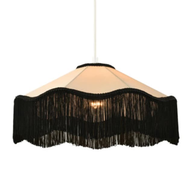 Happy Homewares Chic Victorian Pendant Lamp Shade in Cream Faux Silk with Black Trims Black Unisex