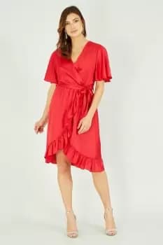 Red Satin Wrap Dress