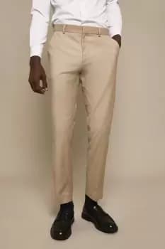 Mens Slim Fit Stone Cotton Stretch Suit Trousers