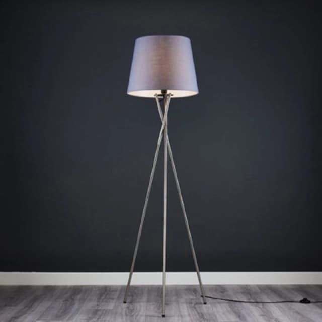 ValueLights ValueLights Camden Brushed Chrome Tripod Floor Lamp with Tapered Shade and Bulb in Grey Grey One Size Unisex 5055759993023