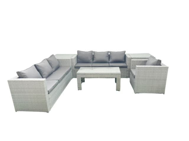 Fimous Wicker PE Rattan Sofa Garden Furniture Set with Oblong Coffee Table Armchair 2 Side Tables Light Grey Mixed Light Grey