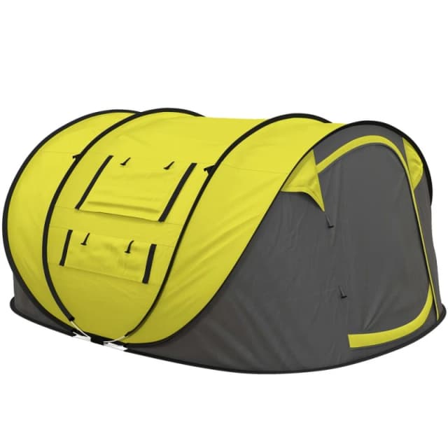 Outsunny 5 Person Camping Tent w/ Water-Fighting Rainfly & Pop-Up Design Yellow