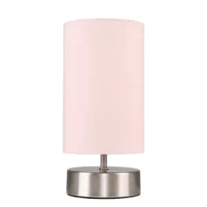 Francis Touch Table Lamp in Brushed Chrome with Dusty Pink Shade