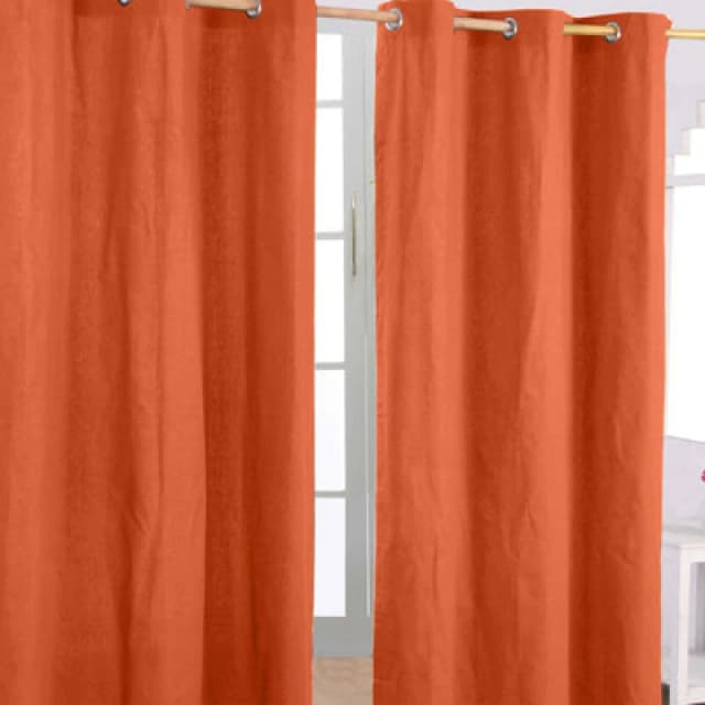 Homescapes Plain Cotton Ready Made Eyelet Curtain Pair Burnt Orange