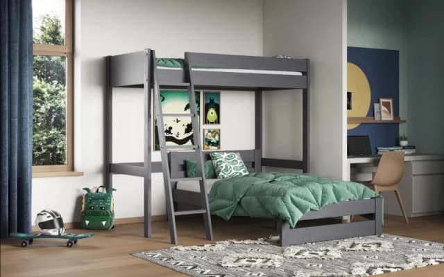 Noomi Tera Solid Wood High Sleeper with Small Double Bed in Grey Size: EU Single Grey Unisex EU Single