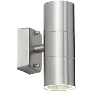 Endon Canon - 2 Light Outdoor Up Down Wall Light Clear Glass, Polished Stainless Steel IP44, GU10