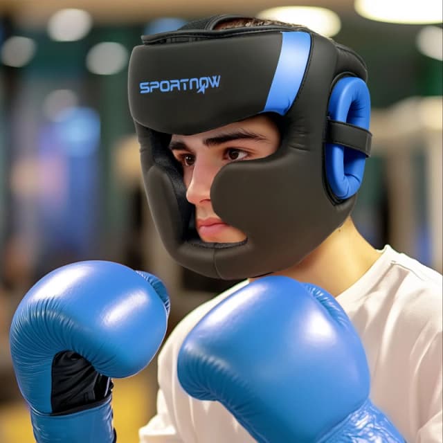SPORTNOW Boxing Headguard w/ Adjustable Strap for Sparring Kickboxing Blue