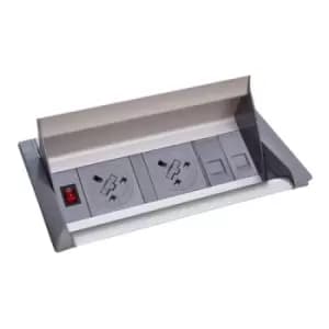 Aero fliptop in-table power module 2 x UK sockets and 2 x RJ45 sockets - grey/silver