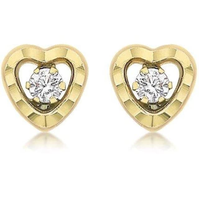 Be You 9ct Yellow Gold CZ Diamond Cut Heart Studs Yellow Gold female One Size