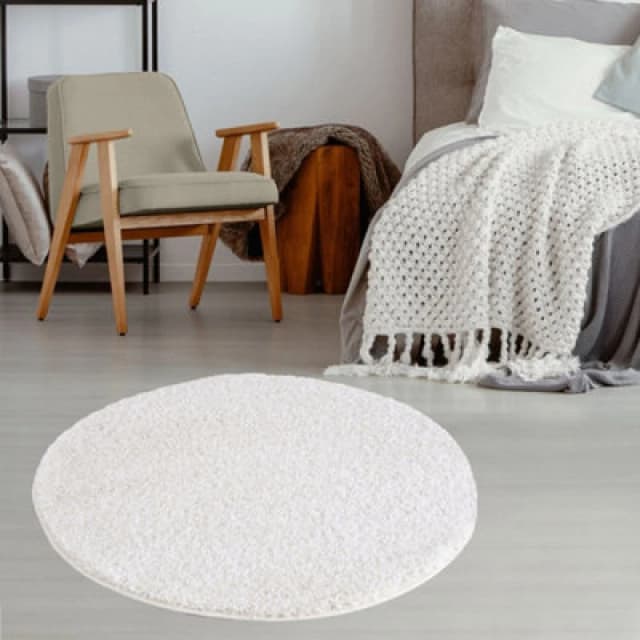 THE RUGS Shaggy Rugs White Living Room Rug - Soft Fluffy Thick Carpet For Bedrooms & Kitchen Easy To Clean Home Decor Rugs Size: 120cm diameter Whi