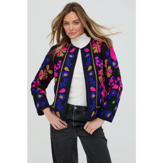Raffya Raffya Halen Quilted Embroidered Jacket In Black female 10 (S)