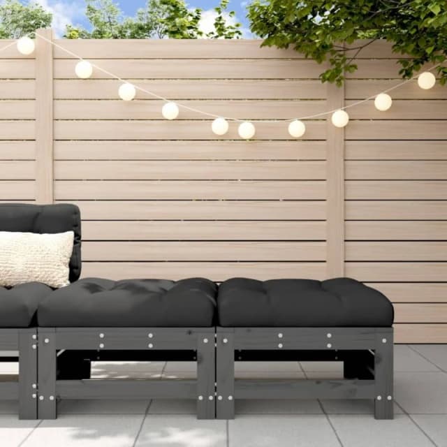 VIDAXL Garden Footstools with Cushions 2pcs Grey Solid Wood Pine Vidaxl 8720845803001