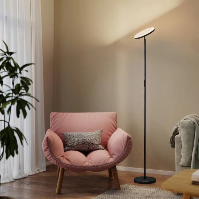 HOMCOM RGB Floor Lamp with Rotatable Head, Modern Standing Lamp, Black Size: Large Black Unisex Large