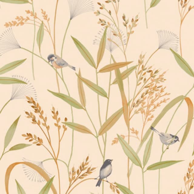 Grandeco Azuria Birds And Grasses Textured Wallpaper Coral Blush