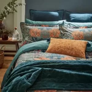 William Morris Honeysuckle & Tulip Super Kingsize Duvet Cover, Mulberry & Teal