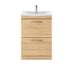 Nuie Athena 600 Floor Standing 2-drawer Vanity & Curved Basin - Natural Oak