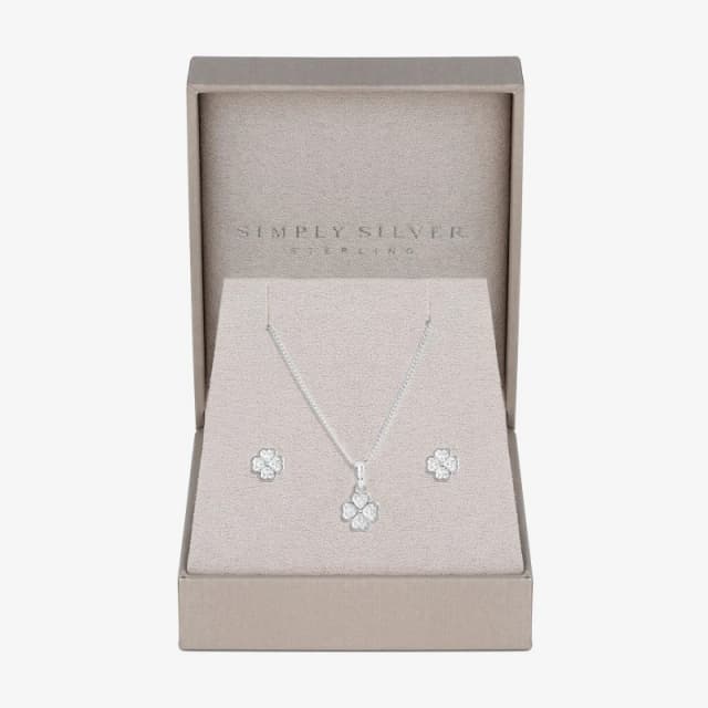 Simply Silver Sterling Silver 925 Cubic Zirconia Clover Set Jewellery Sets One Size Silver 72232011000