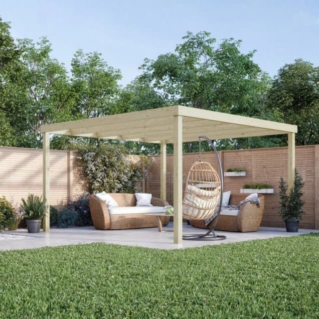 Rutland County Garden Furniture Ltd Box Pergola - Wood - L300 x W300 x H270cm - Rustic Brown in Light Green Light Green Unisex
