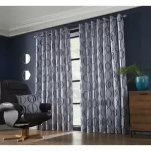 Omega Eyelet Ring Top Curtain Pair Fully Lined Curtains Navy 66x72 Jacquard - Navy