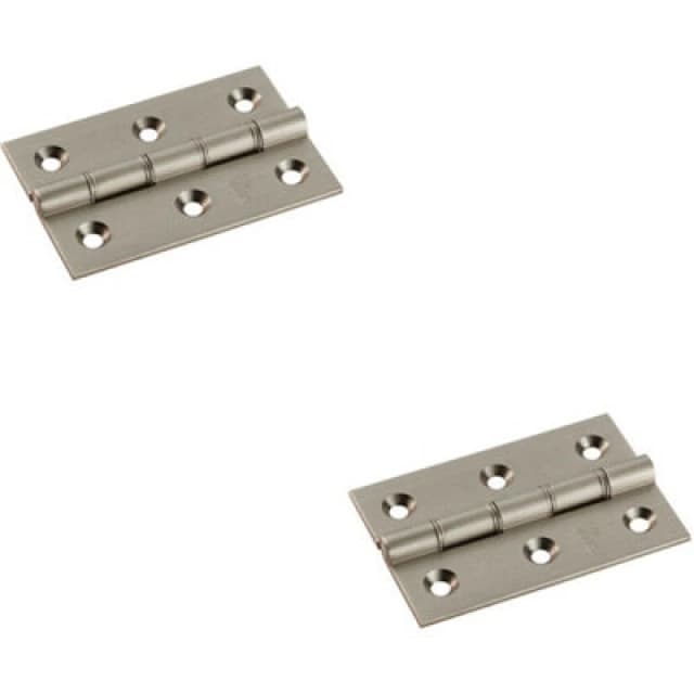 Loops 2x PAIR 76 x 50 x 2.5mm Brass Washered Butt Hinge Satin Nickel Internal Door Metallics