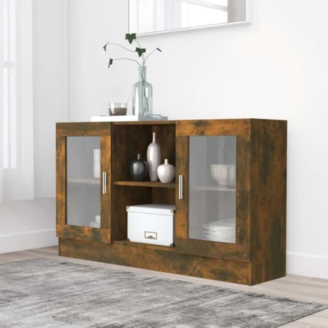 VIDAXL Vitrine Cabinet Smoked Oak 120x30.5x70cm Engineered Wood Vidaxl 8720286954997