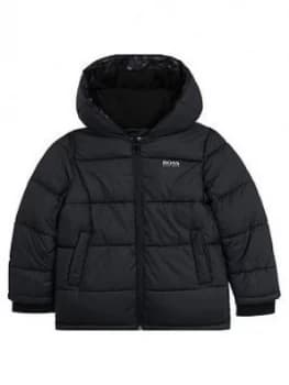 BOSS Boys Hooded Logo Padded Coat, Black, Size Age: 12 Years