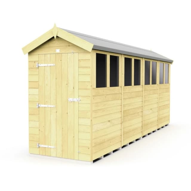 Buttercup Farm 4 x 16 Feet Apex Shed - Single Door W/ Windows - L472 x W118 x H217cm in Brown Brown Unisex