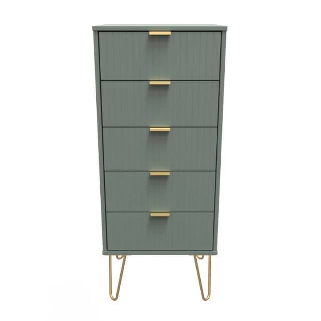 Welcome Furniture Ready Assembled Linear 5 Drawer Tallboy In Reed Green LIF003RGRG