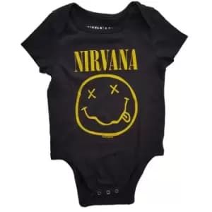 Nirvana - Yellow Smiley Kids 12 Months Baby Grow - Black