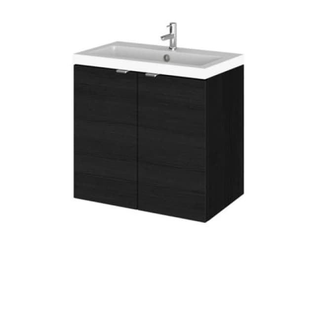 Hudson Reed Fusion Wall Hung 2 Door Vanity Unit & Polymarble Basin Compact, Sink Vanity Unit, Charcoal Black, 600mm