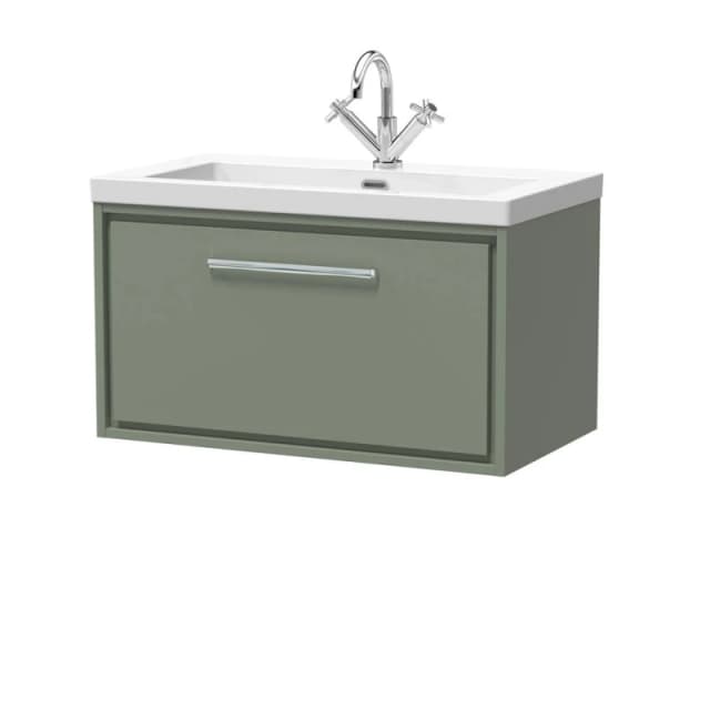 Balterley Bathroom 1 Soft-Close Drawer Wall Hung Fireclay Basin, Green, 800mm in Green Green Unisex