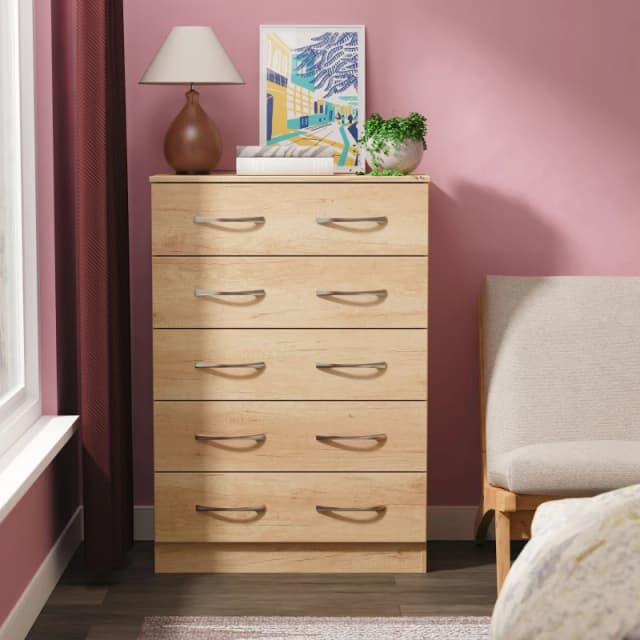 Ready Assembled 2 U Hampshire 5 Drawer Chest (Ready Assembled) in Light Brown Light Brown Unisex