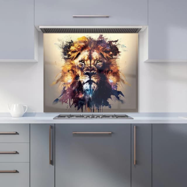 Warren Reed - Designer Majestic Lion Face Splashart Kitchen Splashback in Brown Size: 600mm x 750mm Brown Unisex 600mm x 750mm