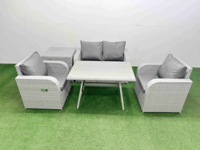 Fimous Light Grey PE Wicker Rattan Garden Furniture Set Reclining Chairs Light Grey Unisex