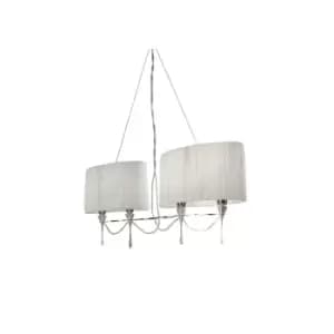 Lucca Linear Pendant 2 Arm 4 Light E27 Line, Polished Chrome With White Shades & Clear Crystal