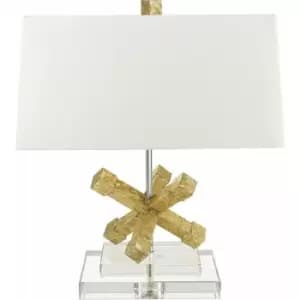 Loops - Square Table Lamp Crystal Base Cream Tapered Shade Distressed Gold LED E27 100W
