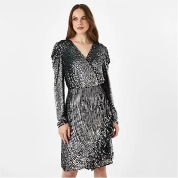 Biba BIBA V Neck Iridescent Mini Dress - Silver