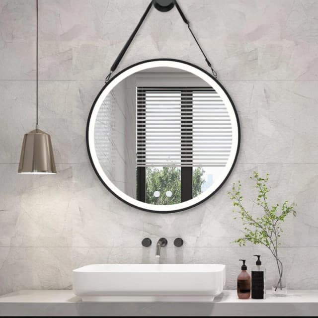 Kabinet UK Round Metal LED Mirror with Hanging Strap Black unisex One Size
