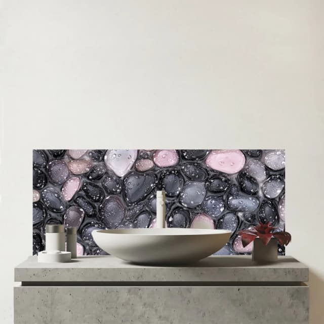 Warren Reed - Designer Glossy Pebbles in Soft Hues Glass Bathroom Splashback Multicolor Unisex