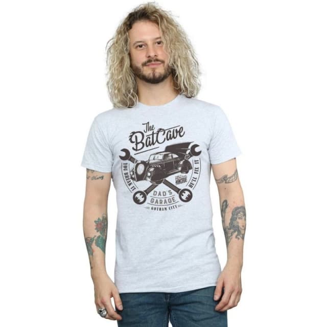 Batman Batman Men The Batcave Car T-Shirt in Grey Size: Small Grey S Male 5063376539678